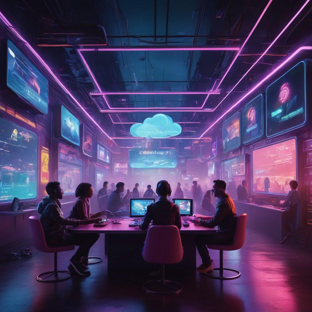 A dynamic digital collage showcasing diverse virtual interactions, featuring people engaging in video calls, gaming, and streaming content. Include neon lighting effects symbolizing the online environment, with subtle motifs of adult entertainment. Blend in abstract symbols representing connectivity, like Wi-Fi and cloud icons, in a futuristic design. Incorporate a sense of community and anonymity in a vibrant color palette. 3D effect. cyberpunk.